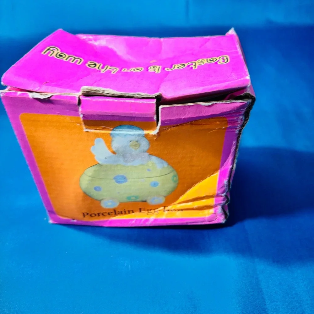 Vintage Porcelain Easter Egg Trinket Box Chick Figurine Pastel Spring Decor